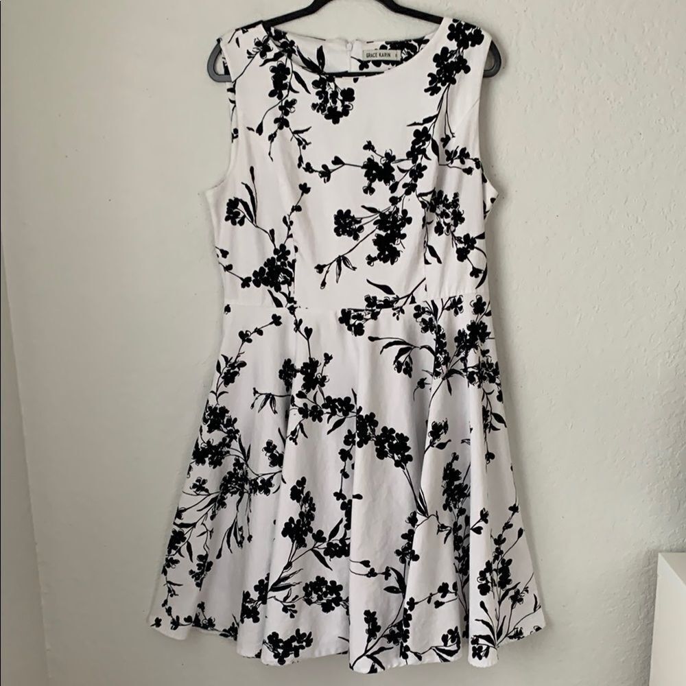 Grace Karin Black White Sleeveless A-Line Midi Dress Size 2XL - Picture 2 of 9